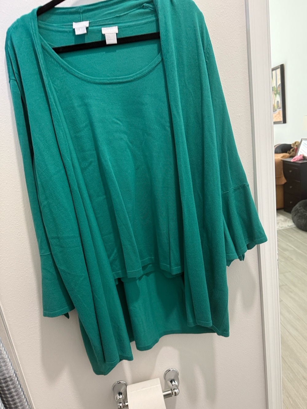 Chico's Teal Green Open Cardigan Set